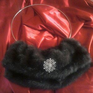 New Faux Mink Vegan Fur & Taffeta Bangle Bag Purse